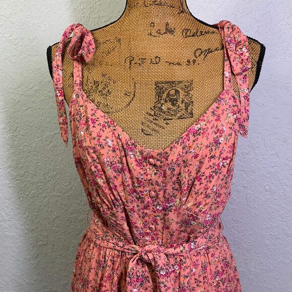 J. CREW Dress 10 Pink Micro Floral Tie Shoulder & Waist Belt Tiered Slit Skirt - Picture 5 of 15